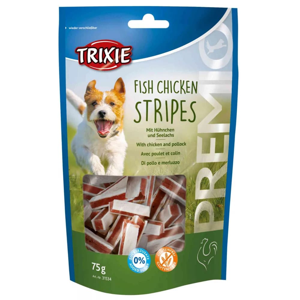 Trixie Przekąski dla psa Premio Stripes przysmak kurczak z mintajem
