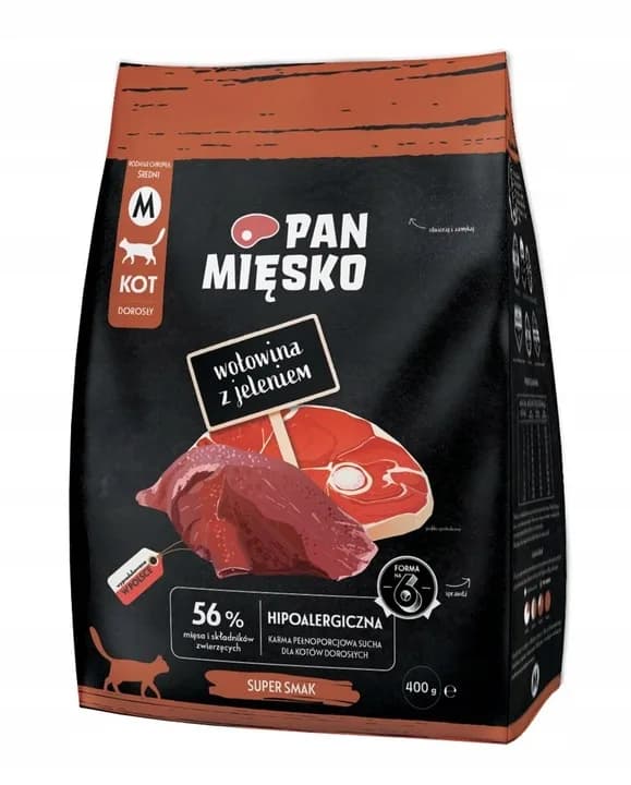 Pan Mięsko sucha karma dla dorosłych kotów wołowina z jeleniem