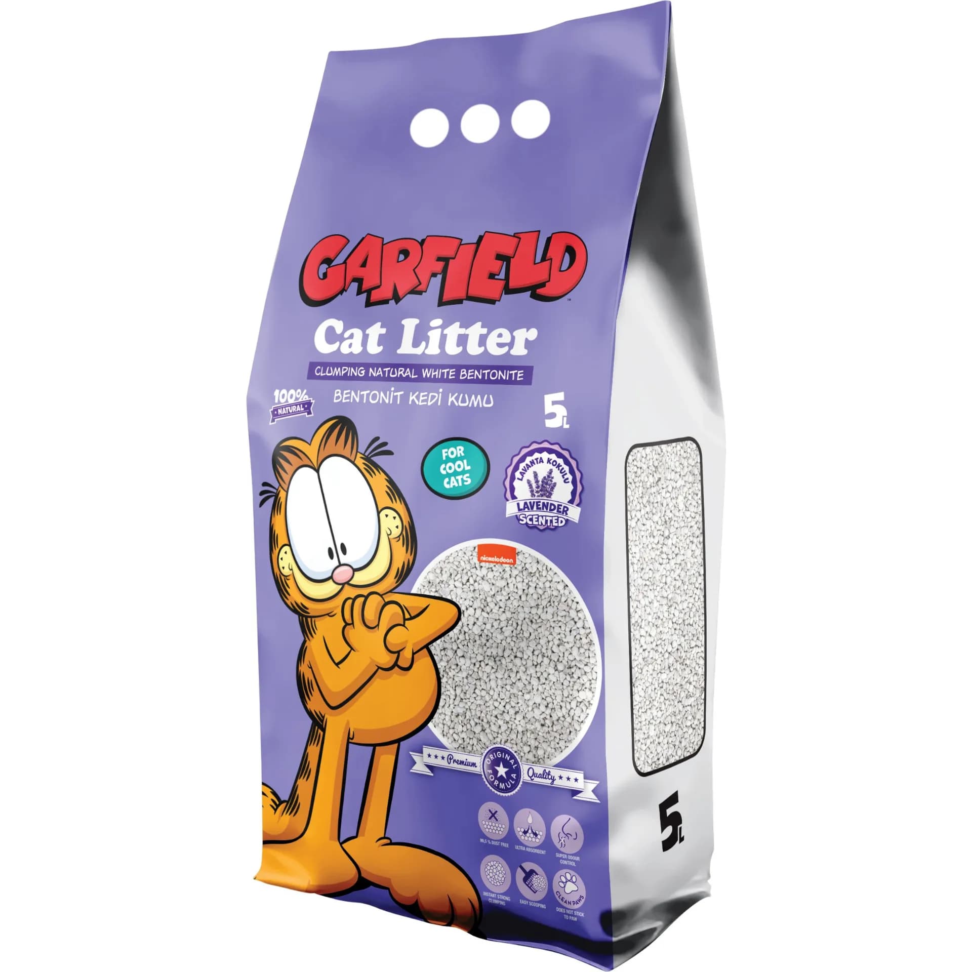 Garfield żwirek bentonit dla kota lawendowy