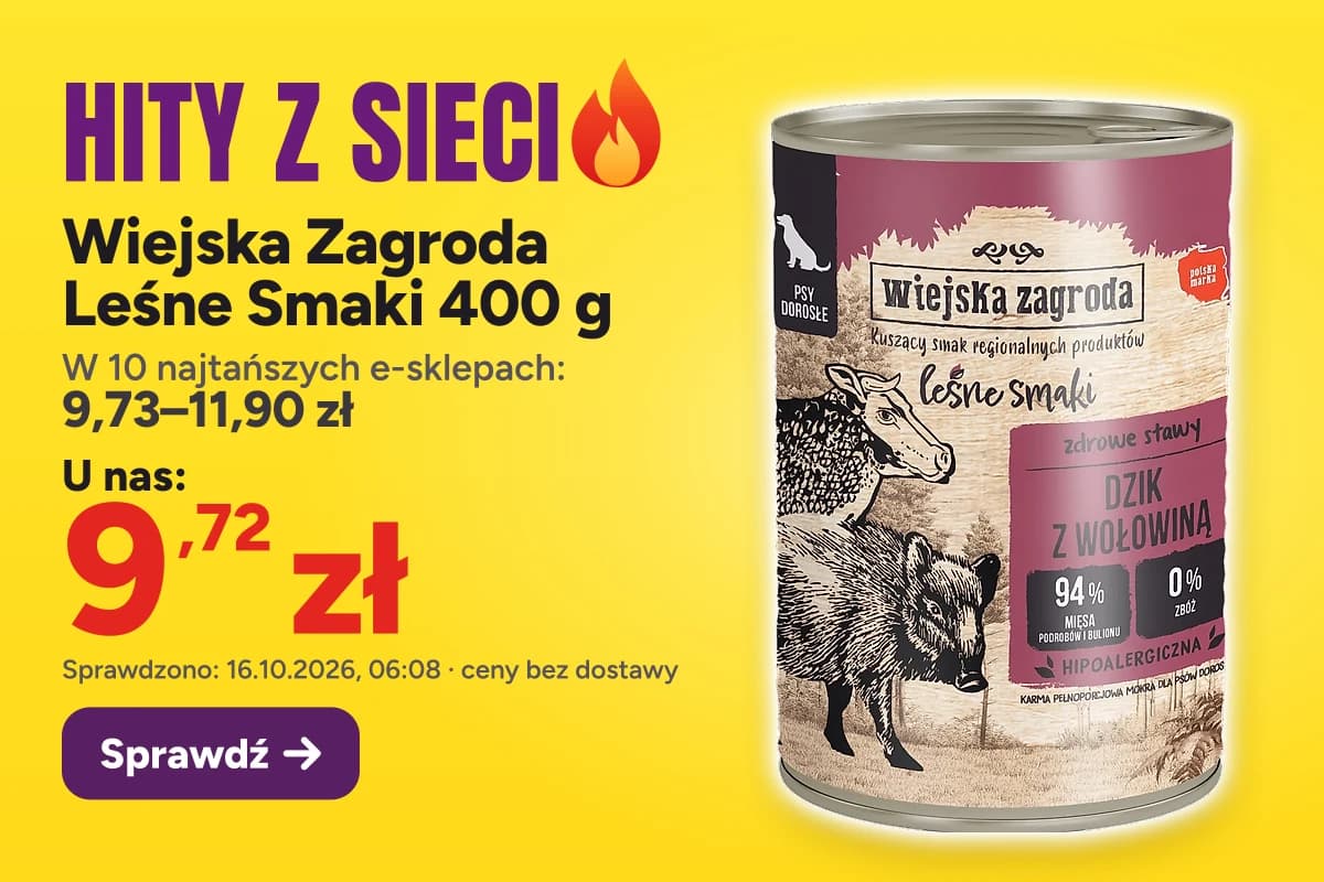 Wiejska Zagroda Leśne Smaki 400 g — u nas 9,72 zł, w 10 najtańszych e-sklepach 9,73–11,90 zł (sprawdzono 16.10.2026, 06:08, ceny bez dostawy)