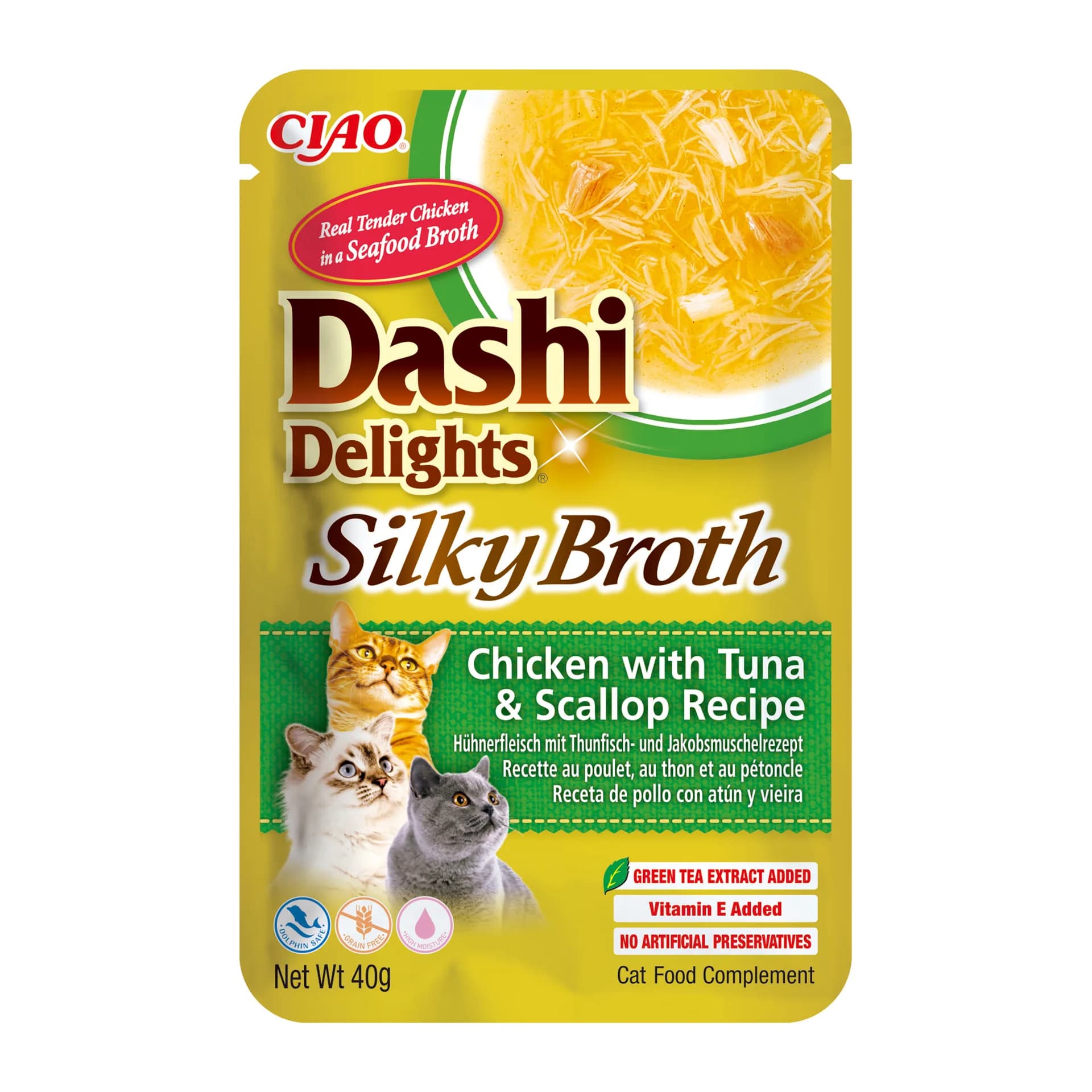 INABA Dashi Delights Silky Broth karma mokra z kurczakiem tuńczykiem i przegrzebkami dla kotów 40 g