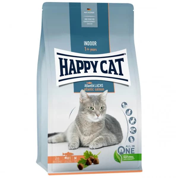 Happy Cat Indoor Atlantic Salmon, sucha karma dla kotów niewychodzących łosoś atlantycki