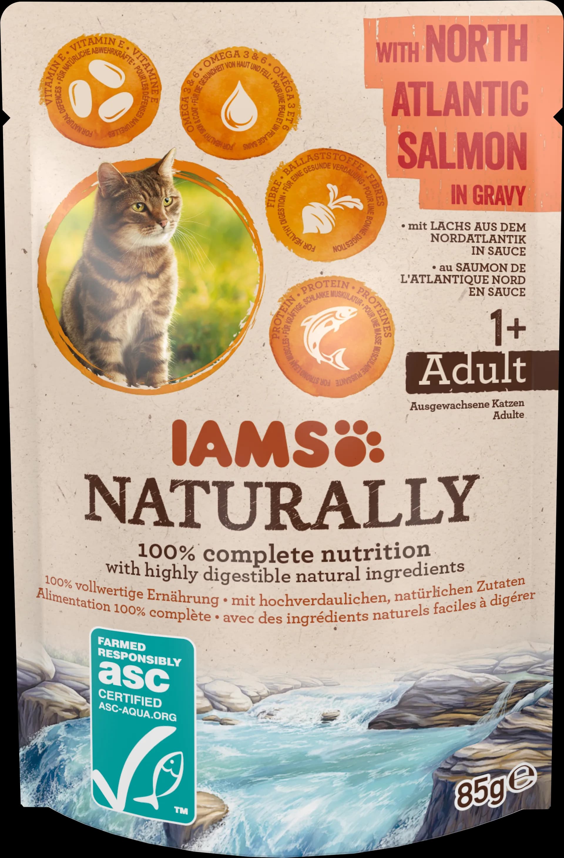 Iams Naturally Adult Cat with North Atlantic karma mokra dla dorosłych kotów Salmon in Gravy 85 g