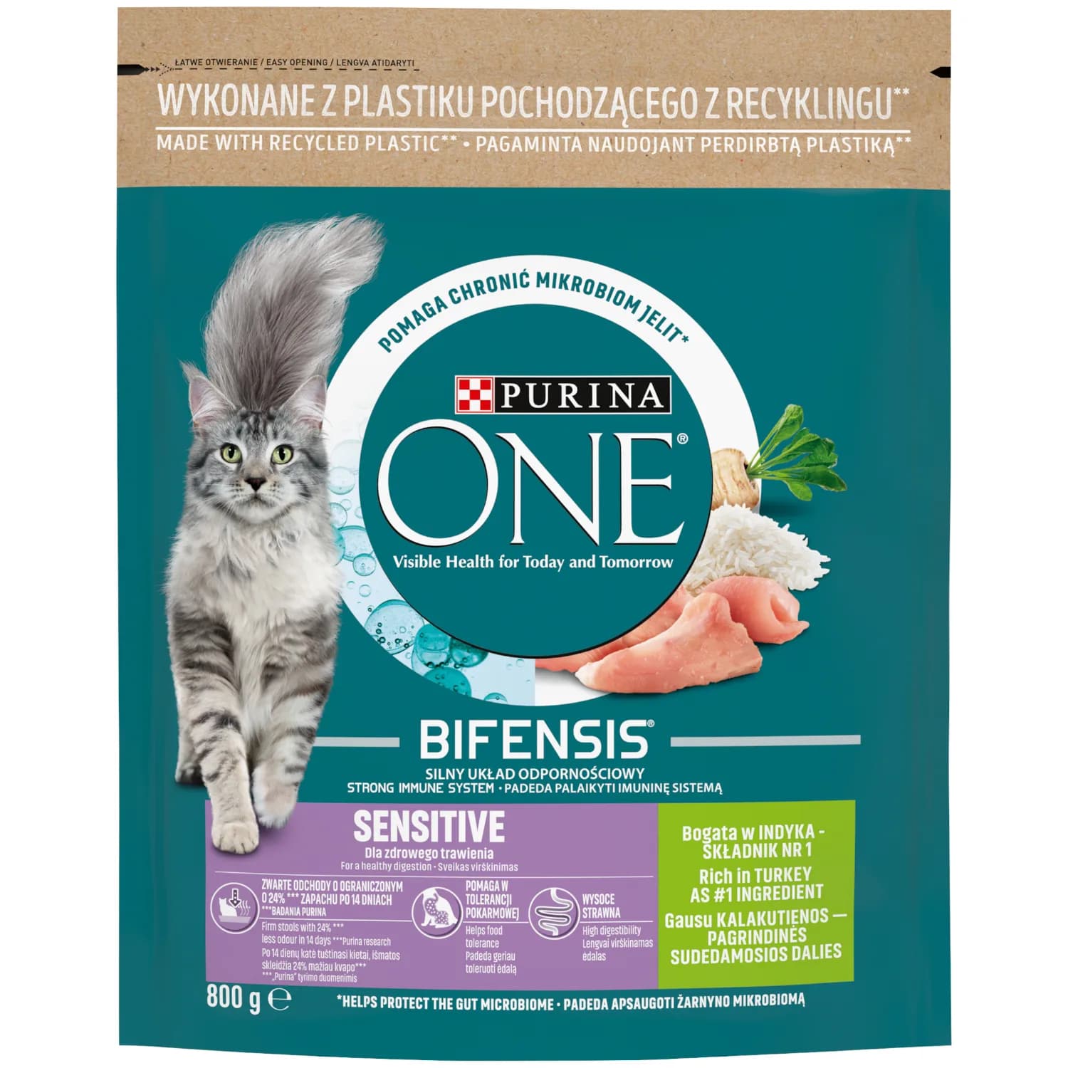 Purina ONE Sensitive Bogata w indyka i ryż 800 g