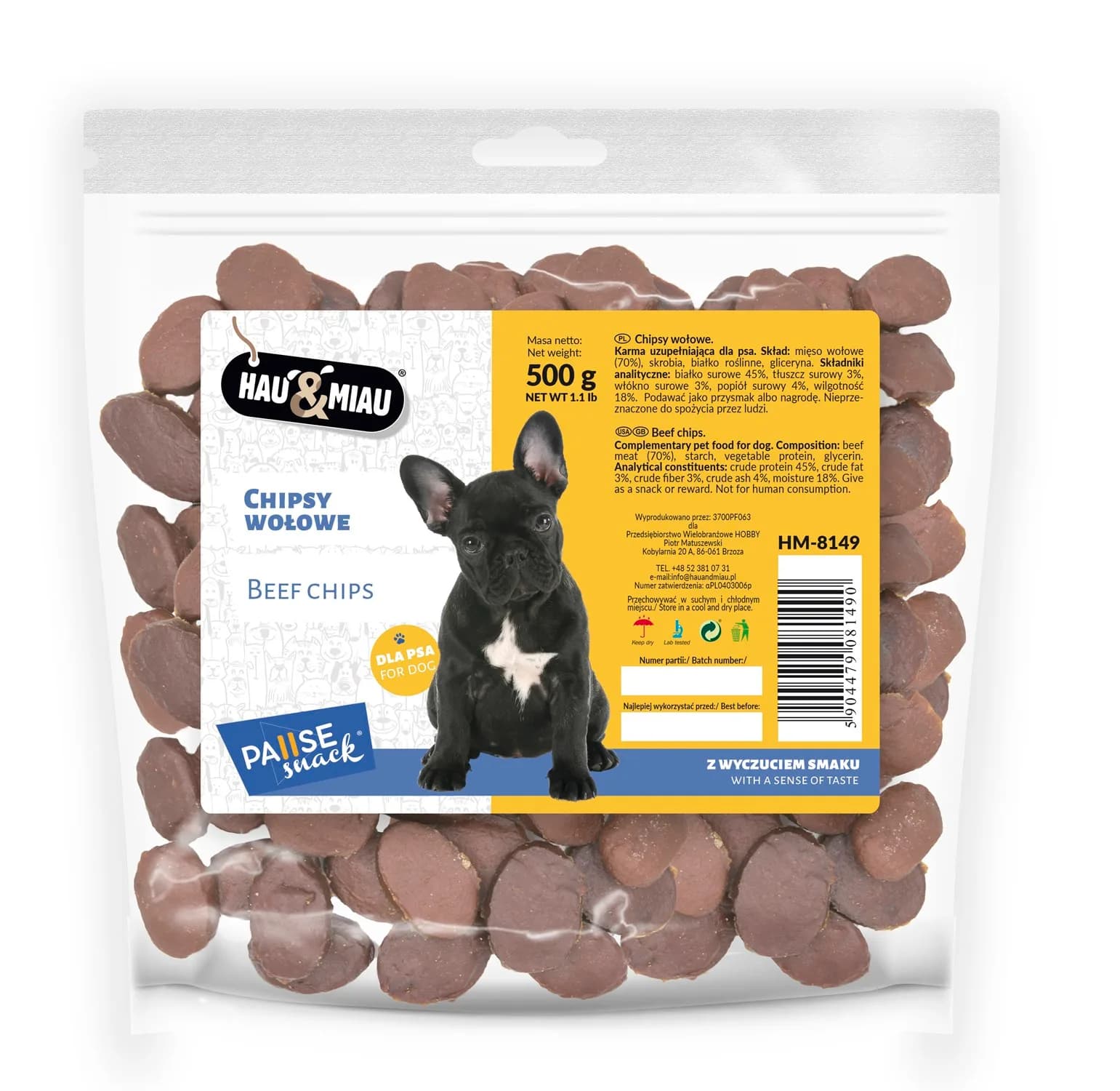 Hau&Miau Pausesnack przysmak dla psa chipsy wołowe 500 g
