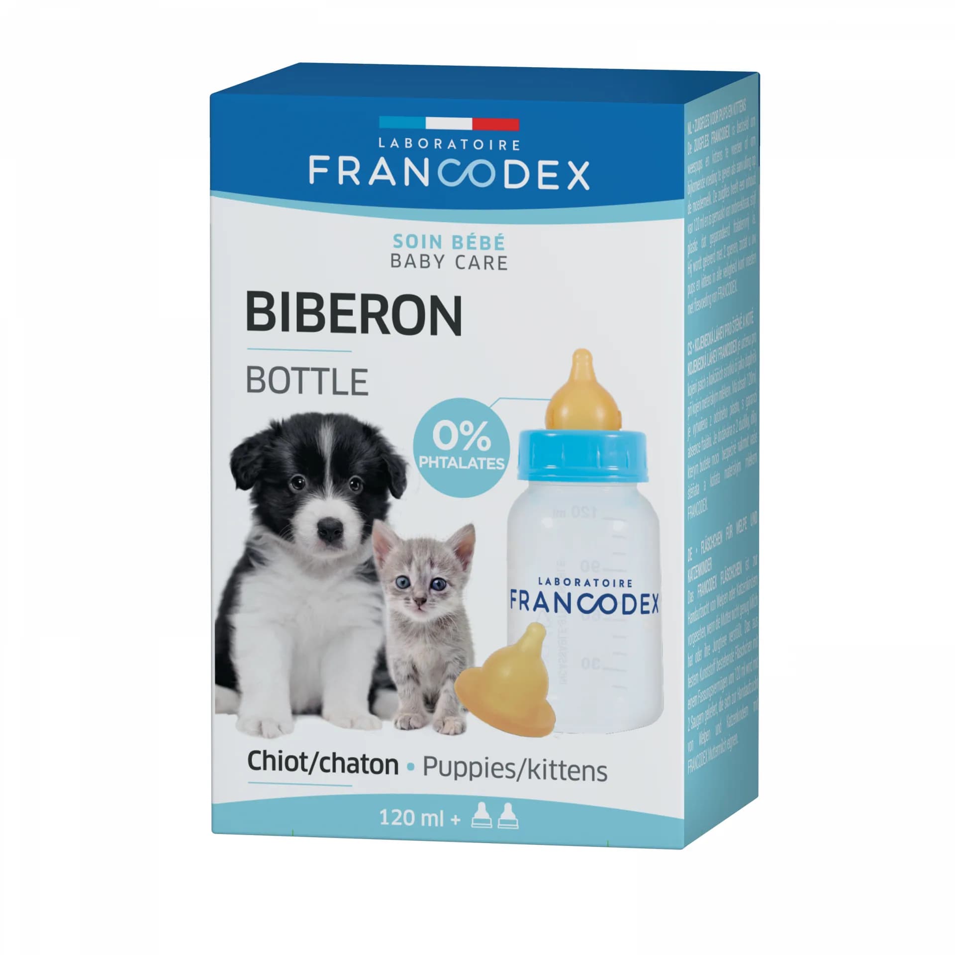 Francodex Butelka do karmienia szczeniąt i kociąt + 2 smoczki 120 ml