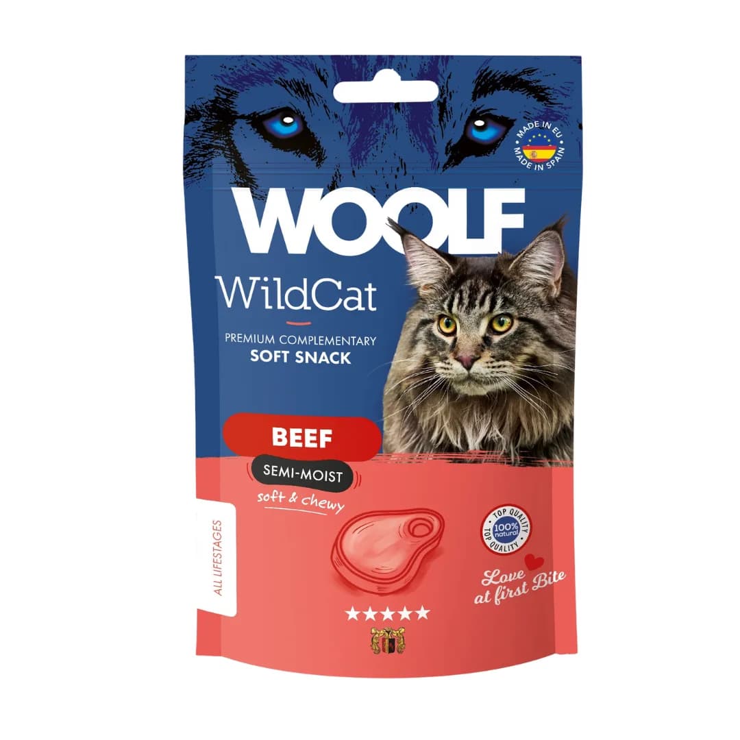 Woolf WildCat SoftSnack Wołowina Półwilgotne smakołyki dla kota 50 g