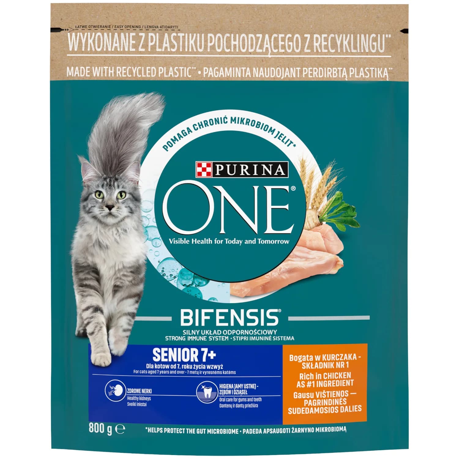Purina ONE Senior 7+ Bogata w kurczaka i pełne Ziarna 800 g