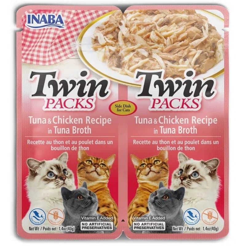 INABA Twin Packs karma mokra z tuńczykiem i kurczakiem w bulionie z tuńczyka dla kotów 2 × 40 g