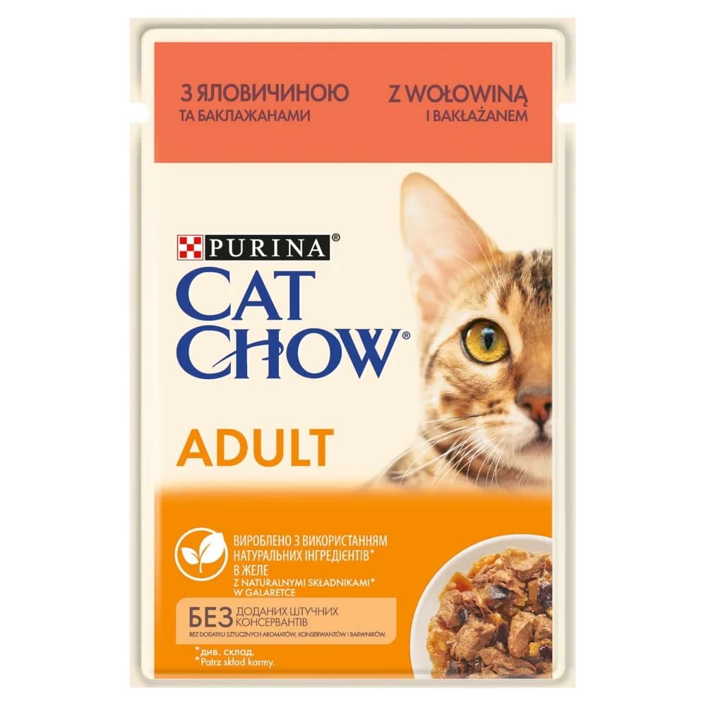 Cat Chow Purina Adult karma mokra dla dorosłych kotów wołowina i bakłażan w galaretce 85 g