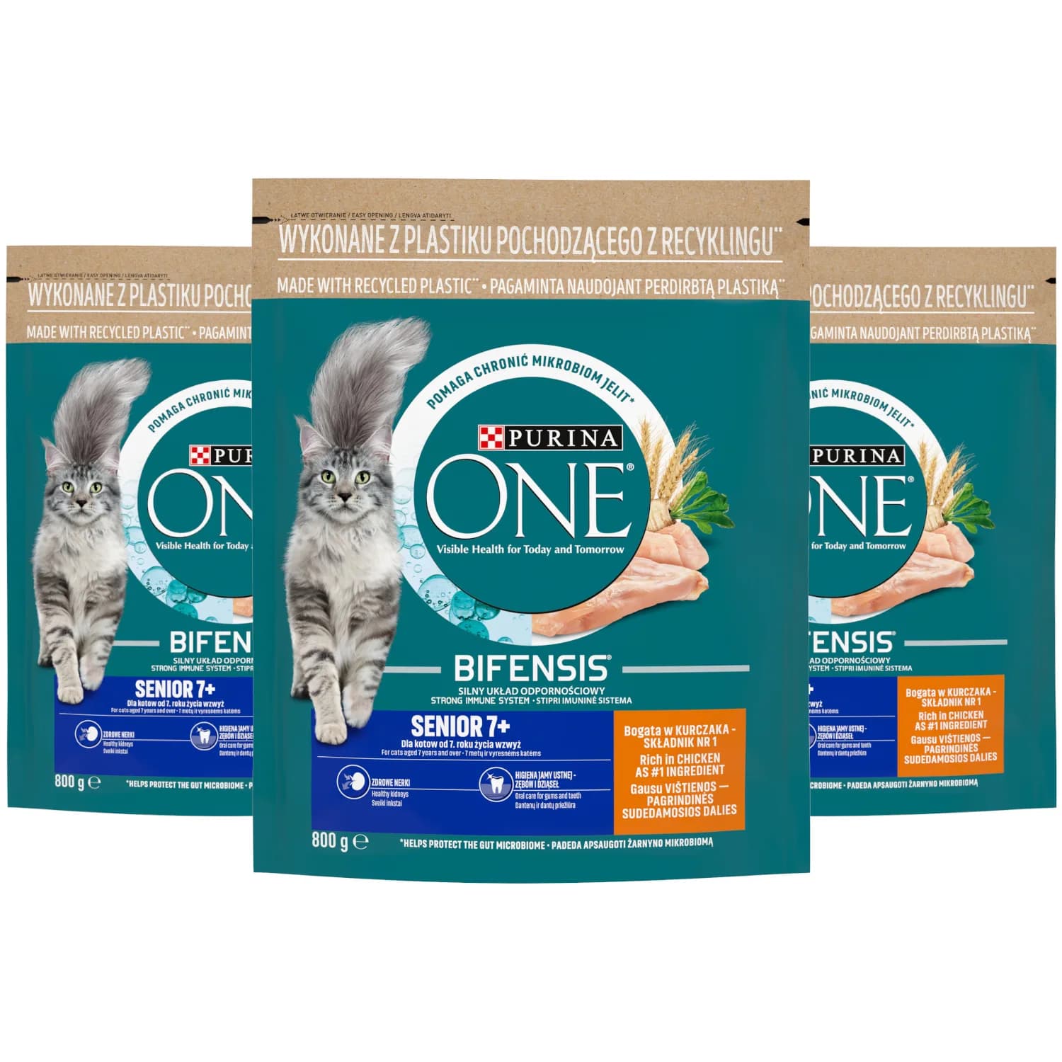 Purina ONE Senior 7+ Bogata w kurczaka i pełne Ziarna 800 g