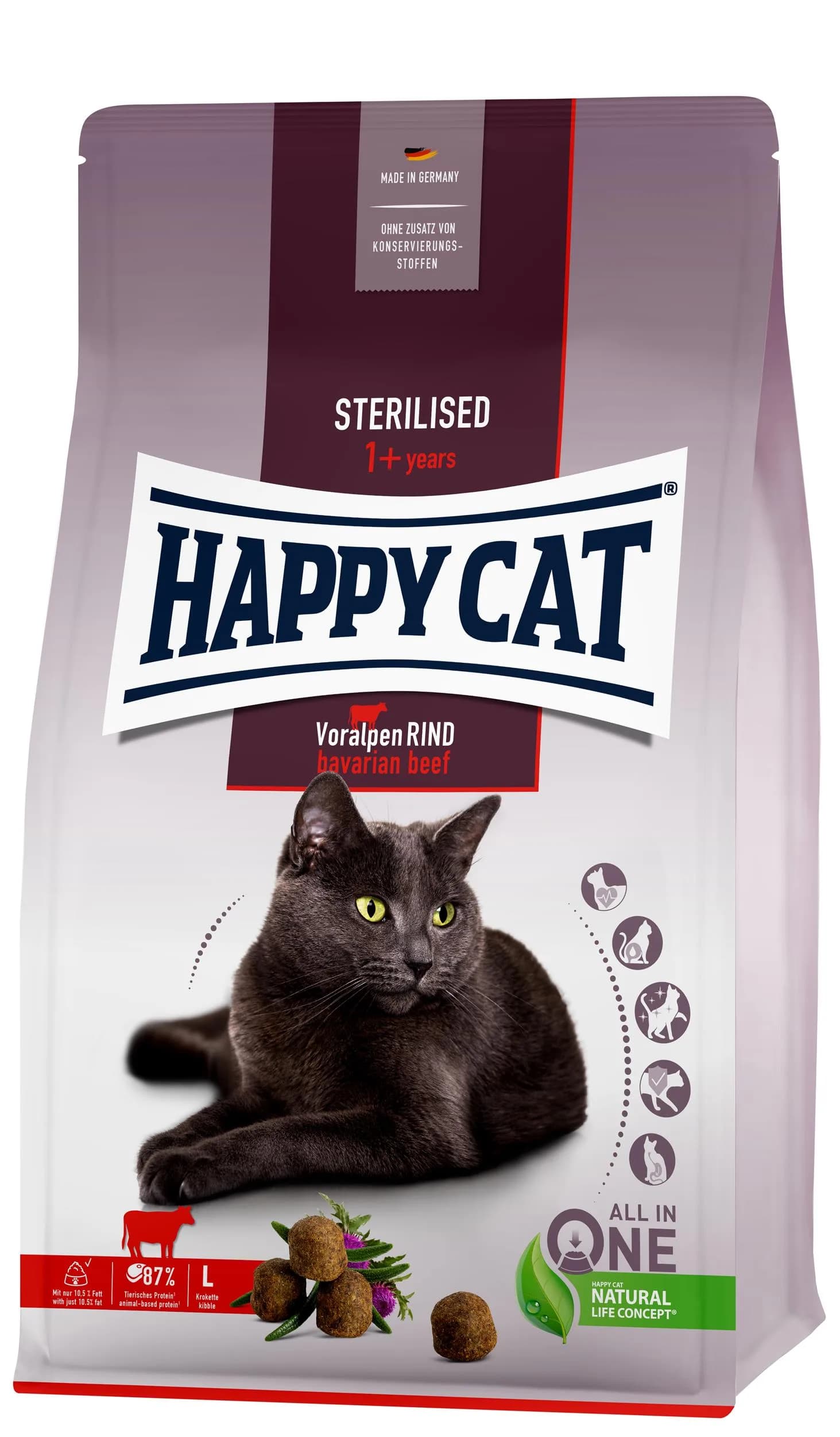 Happy Cat Sterilised Adult Voralpen-Rind karma sucha dla kota po sterylizacji wołowina