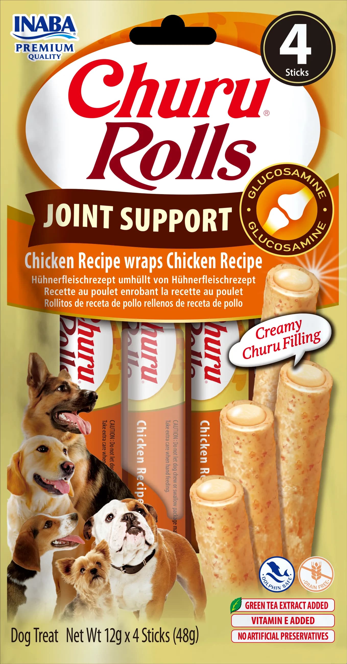 INABA Dog Churu Rolls Joint Support Chicken przysmak dla psa wspierający stawy 4 x 12 g