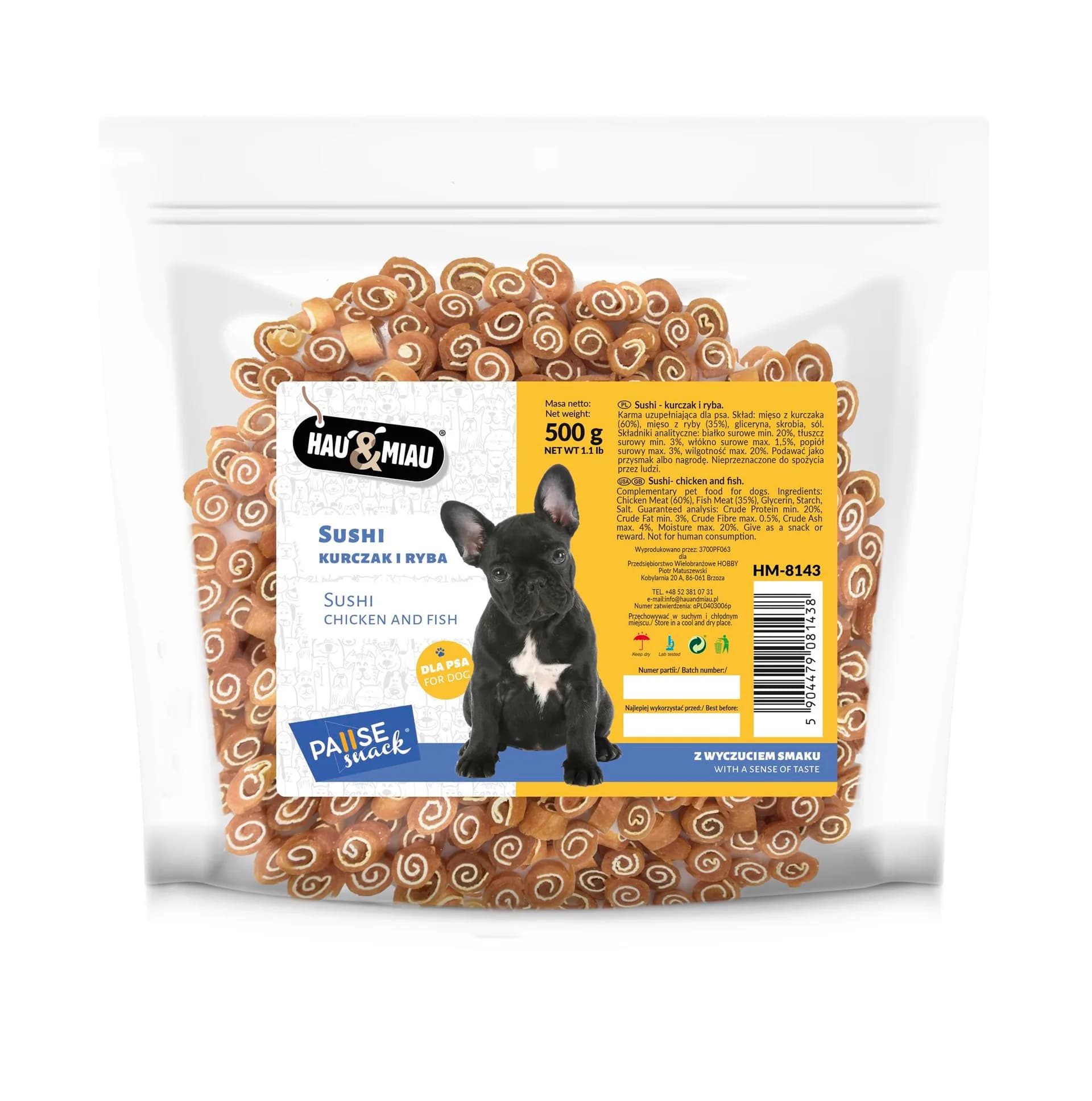 Hau&Miau Pausesnack przysmak dla psa sushi kurczak i ryba 500 g