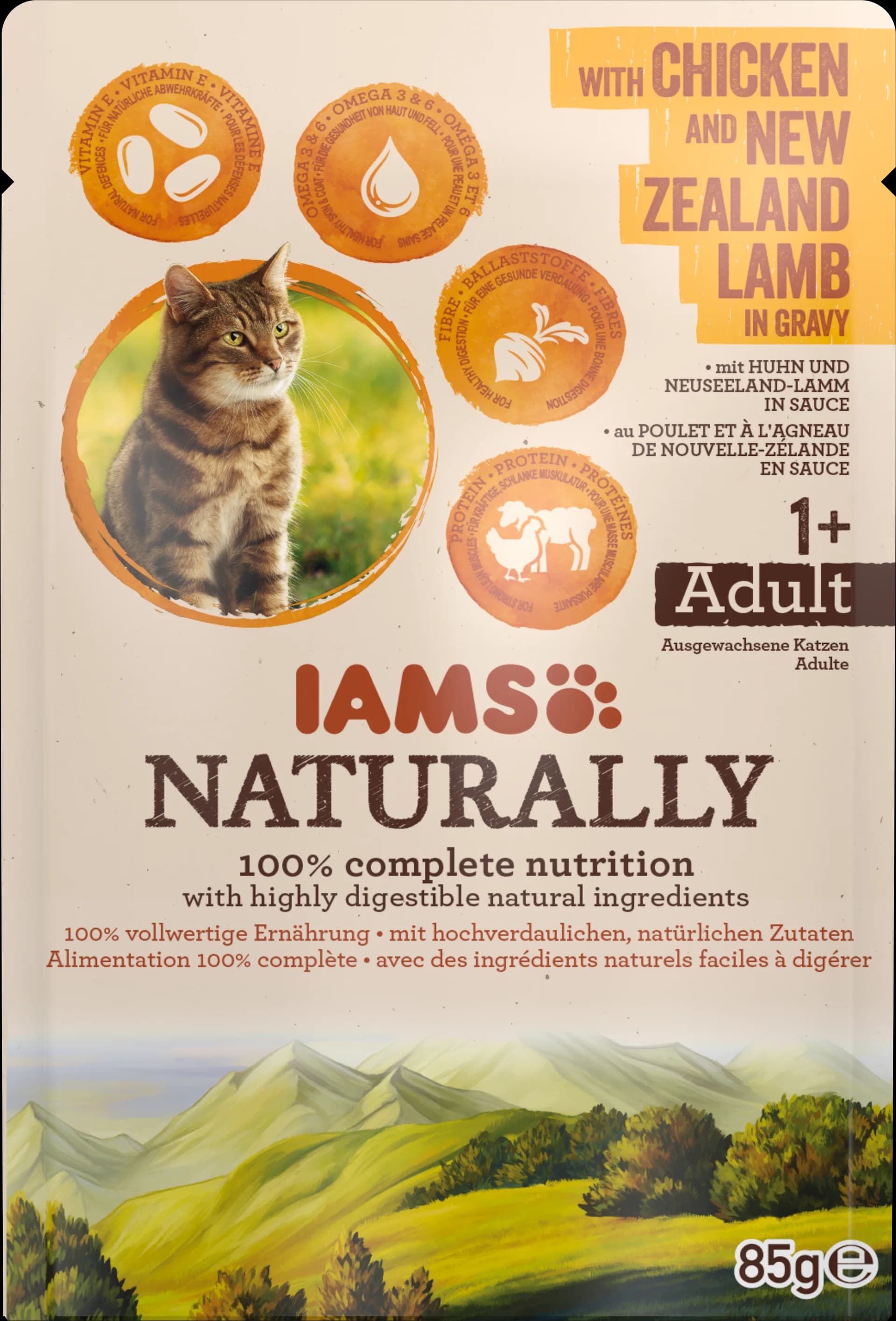 Iams Naturally Adult Cat with karma mokra dla dorosłych kotów Chicken & New Zeland Lamb in Gravy 85 g