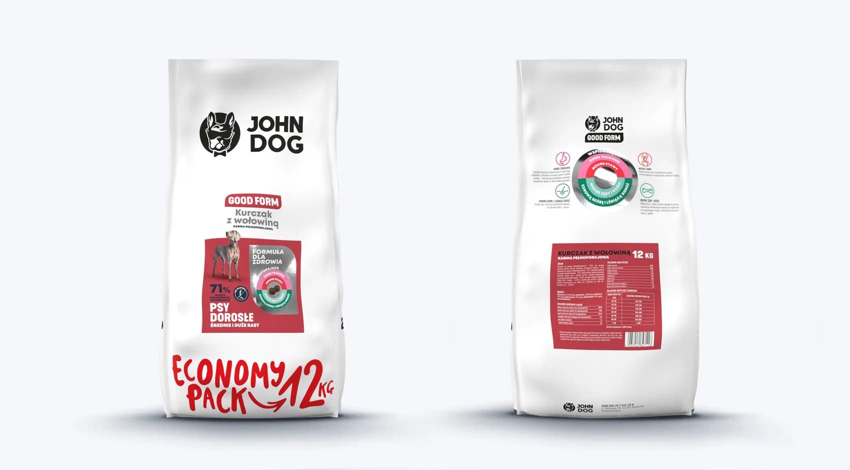 John Dog Good Form średnie i duże rasy kurczak z wołowiną – 12 kg
