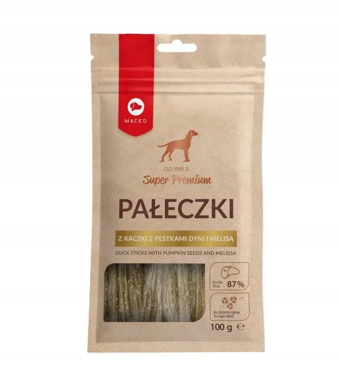 Maced Przysmak dla psa Pałeczki z Kaczki z Pestkami dyni i Melisą 100 g
