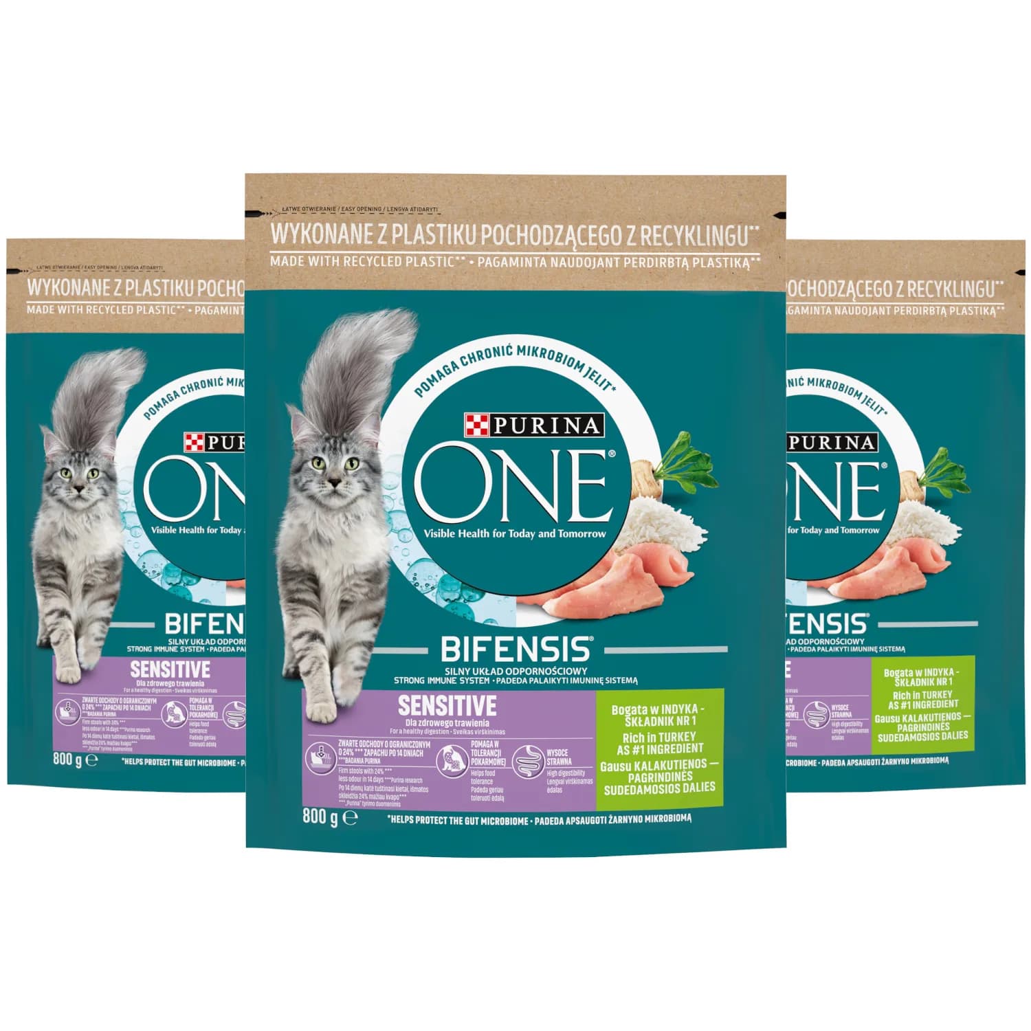 Purina ONE Sensitive Bogata w indyka i ryż 800 g
