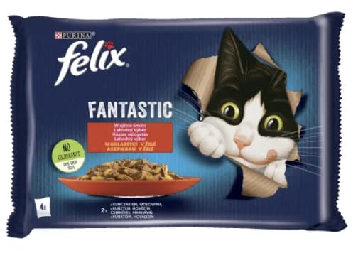 Felix Fantastic Saszetki dla kota Wołowina Kurczak 4 × 85 g