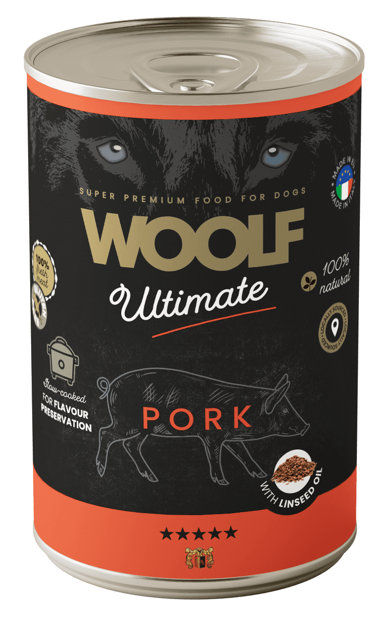 Woolf Ultimate Pork With Linseed Oil Karma Wilgotna z Wieprzowiną i Olejem Lnianym dla psów Dorosłych 400 g