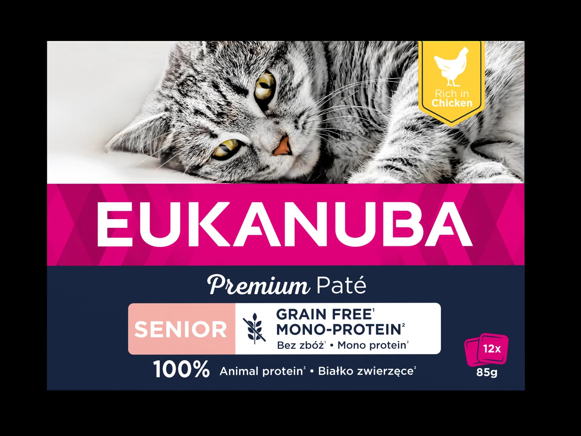 Eukanuba Kot Senior Grain Free Monoprotein Kurczaka pasztet /multipack 12 × 85 g