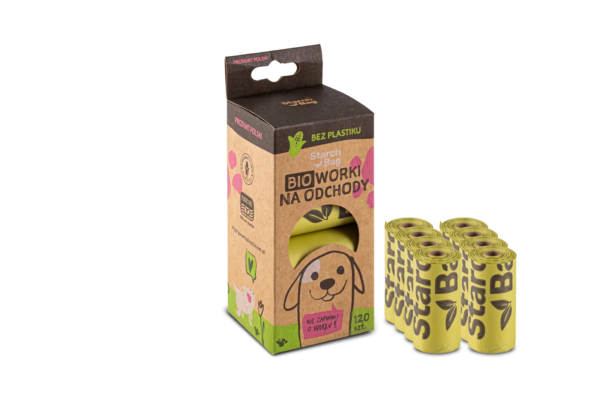 StarchBag Kompostowalne BIOworki na odchody, kol. zielony 8 rolek x 15 szt.