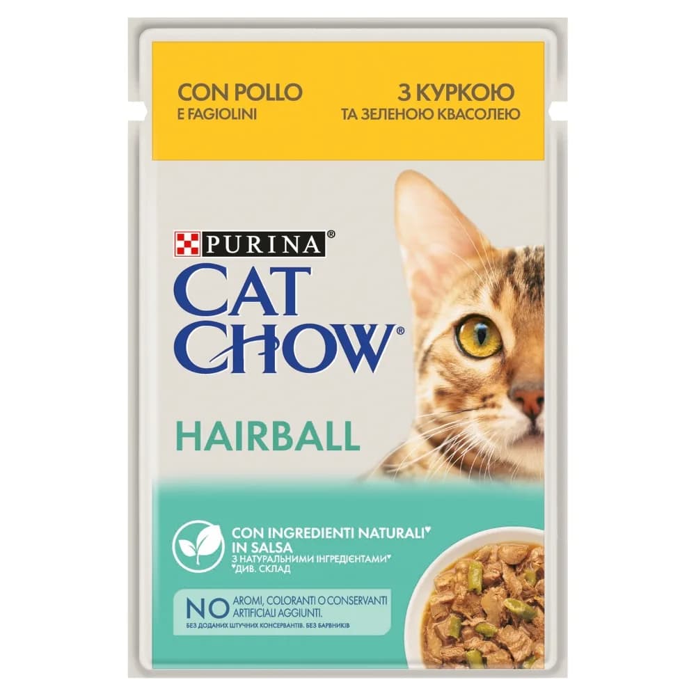 Cat Chow Purina Hairball mokra karma z kurczakiem i zieloną fasolką w sosie 85 g