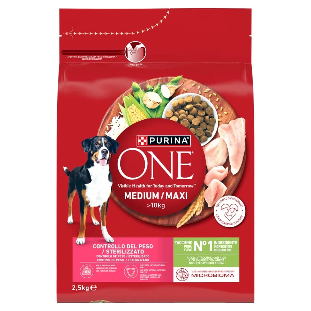 Purina ONE Weight Control/Sterilized Medium/Maxi karma sucha dla dorosłych psów bogata w indyka z ryżem 2,5 kg