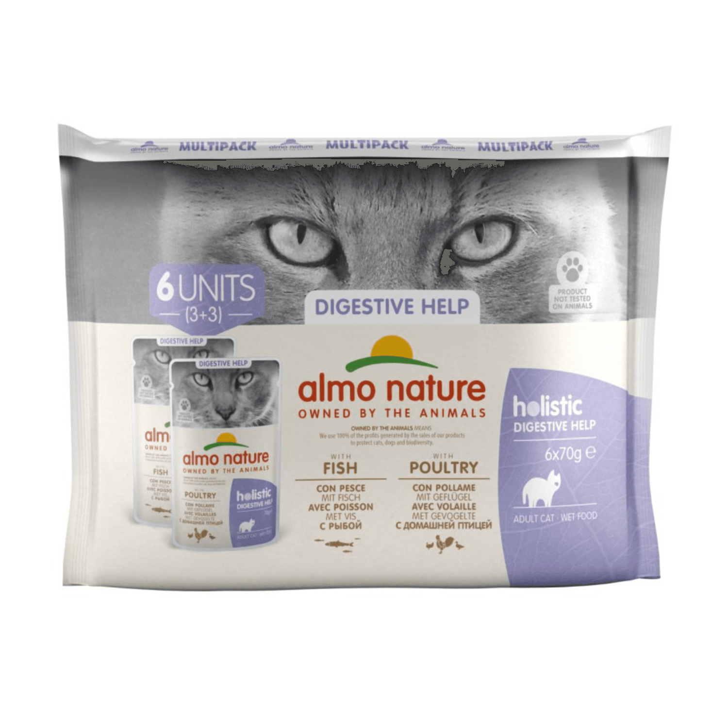 Almo Nature Holistic Digestive Help Multipack karma mokra dla dorosłych kotów rybą i drobiem 6 × 70 g