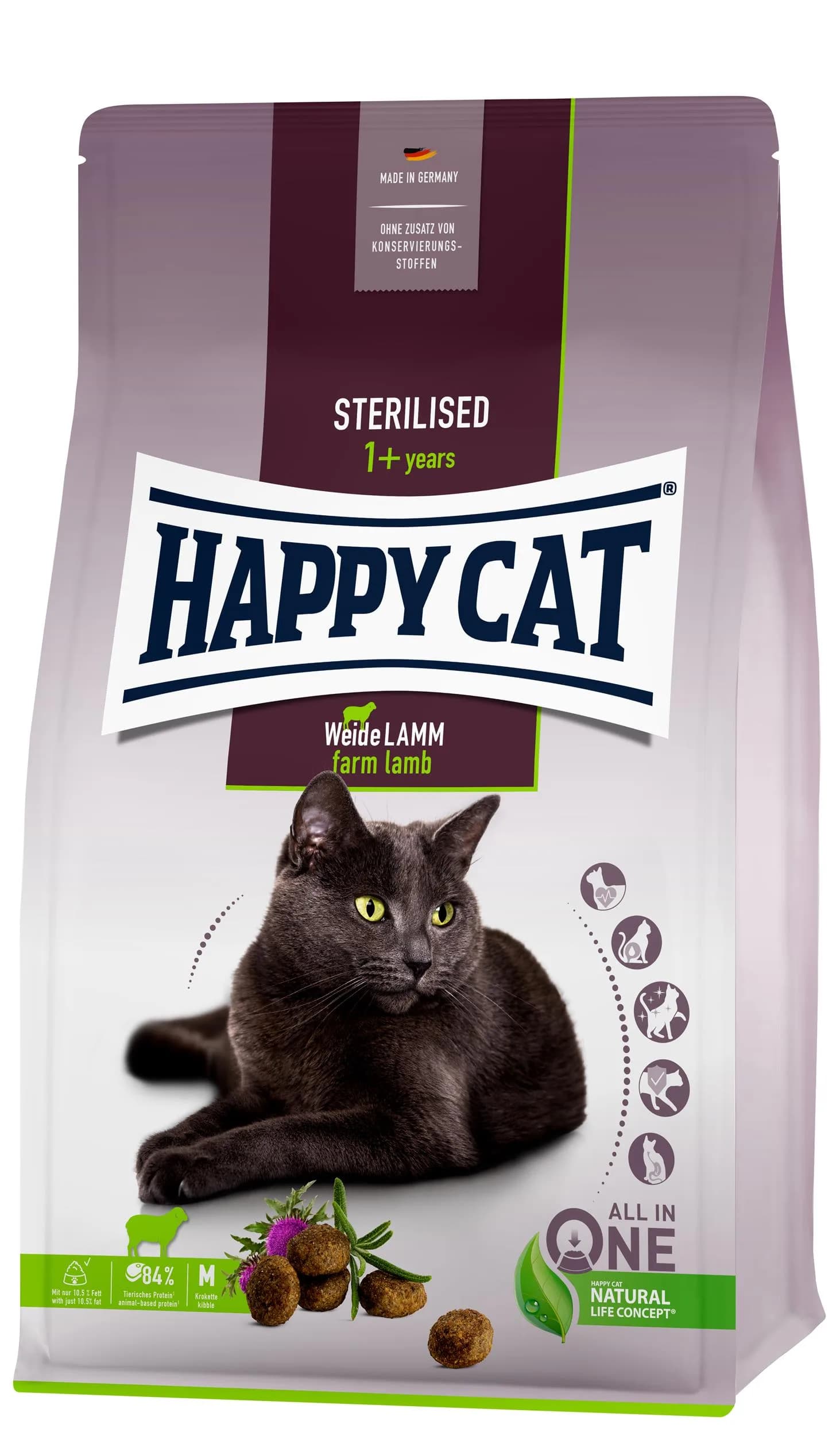 Happy Cat Sterilised Farm sucha karma dla kotów po sterylizacji jagnięcina – 300 g