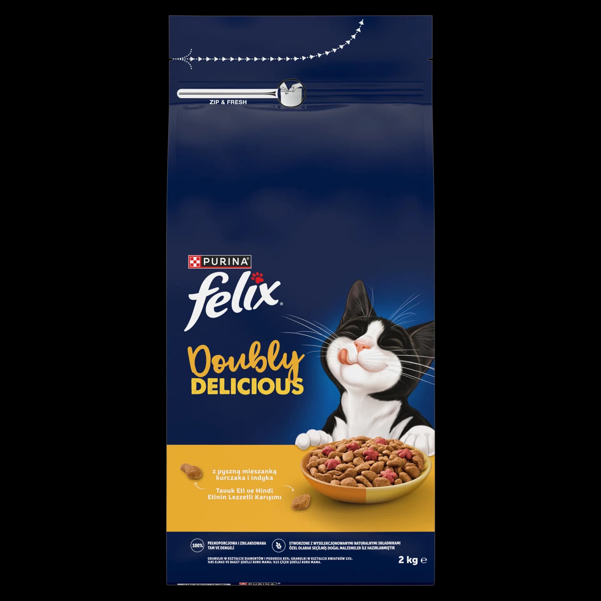 Felix Doubly Delicious Adult karma sucha z kurczakiem i indykiem dla dorosłych kotów 2 kg
