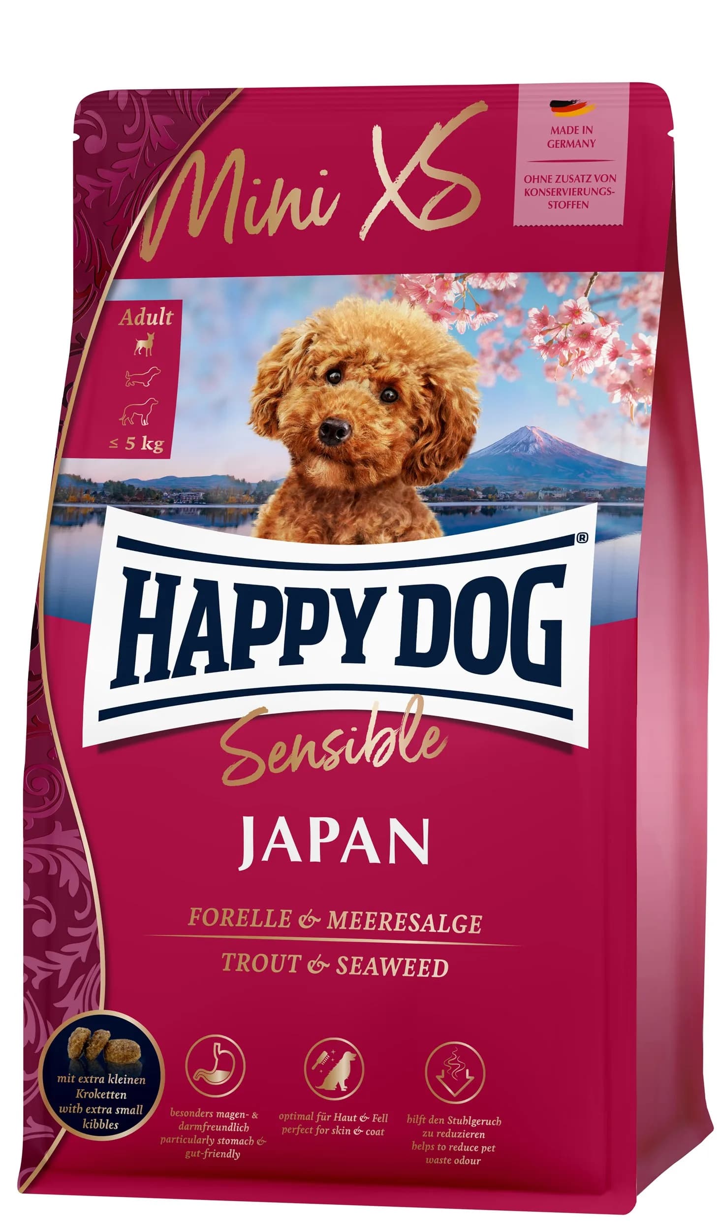 Happy Dog Sensible Mini Japan karma sucha z kurczakiem, pstrągiem i algami morskimi dla dorosłych psów ras miniaturowych