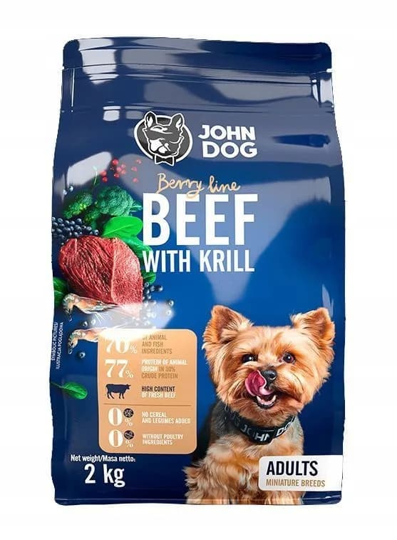 John Dog Berry Mini rasy karma sucha dla dorosłych psów małych ras wołowina z krylem