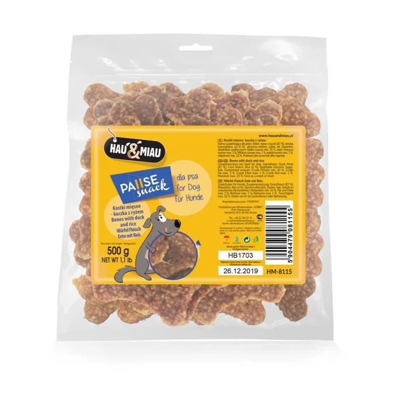 Hau&Miau Mięsne kostki przysmak dla psów kaczka z ryżem 500 g
