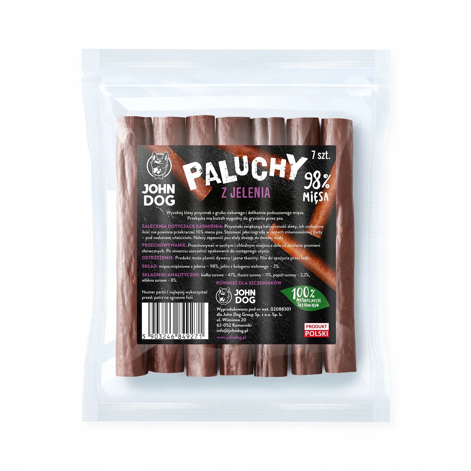 John Dog Przysmak dla psa z jelenia Paluchy premium 7 szt.