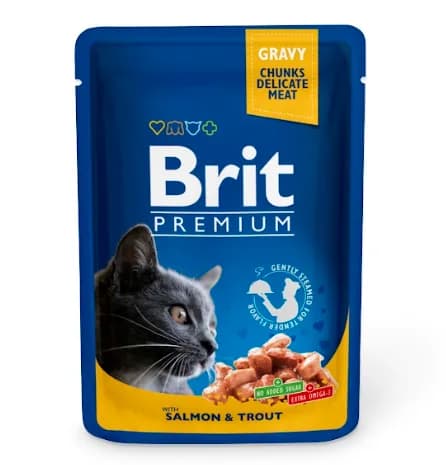 Brit Premium Pouch Gravy Chunks Delicate Meat Salmon & Trout mokra karma dla kotów z łososiem i pstrągiem 100 g
