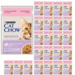 20 x Purina CAT CHOW Sensitive z łososiem i cukinią 85 g + 4 saszetki gratis