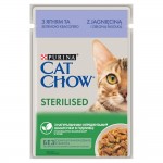 Purina CAT CHOW Sterilised - mokra karma z jagnięciną i zieloną fasolką w sosie 85g